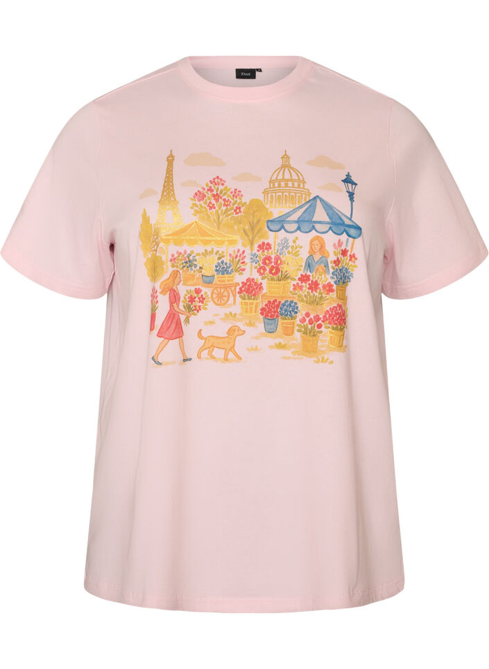 T-shirt en coton bio avec imprim&eacute; sur le devant, Rose, Packshot image number 0