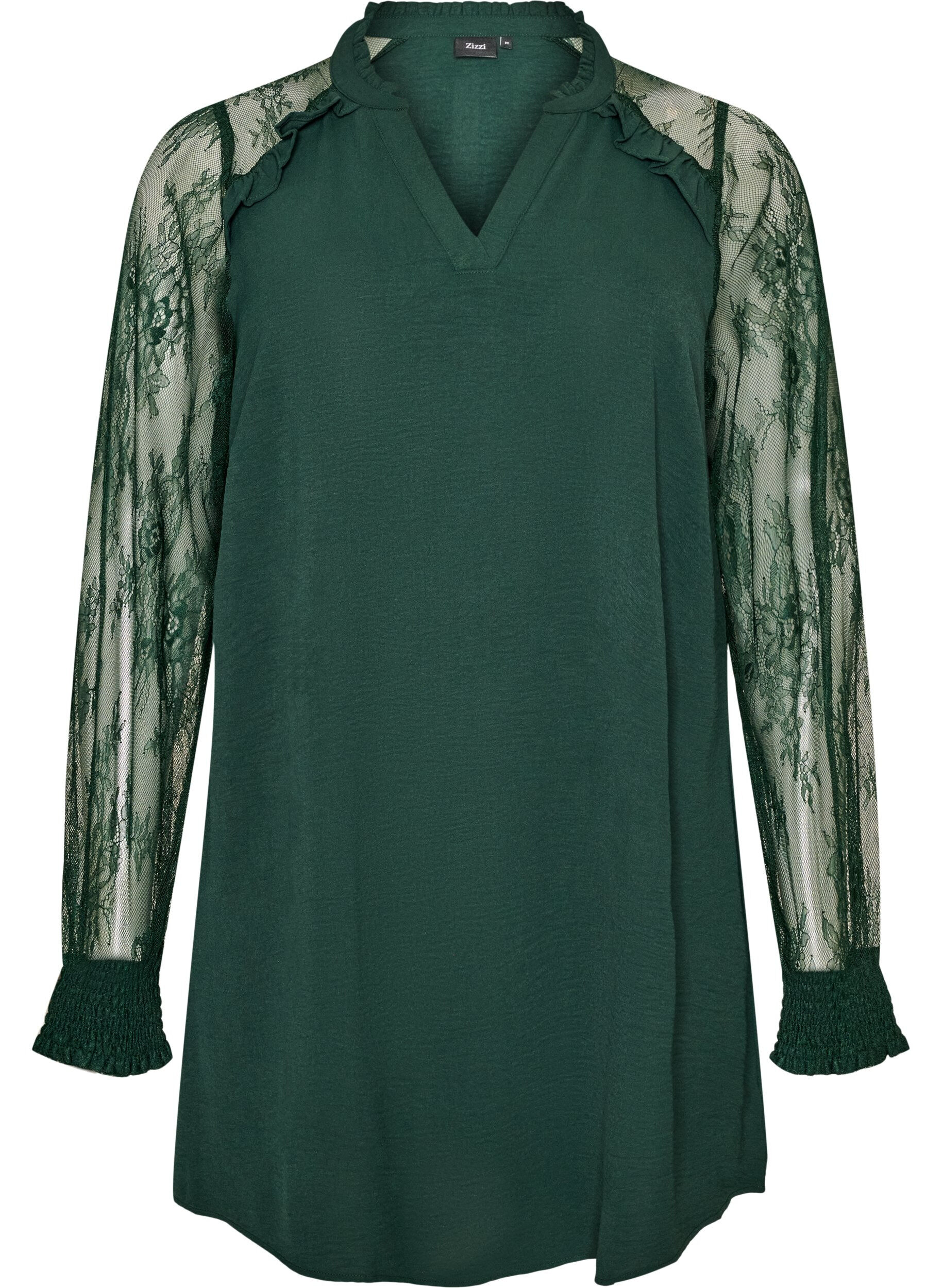 ZizziTunique avec manches en dentelle transparente, Vert fonc&eacute;, Packshot image number 0