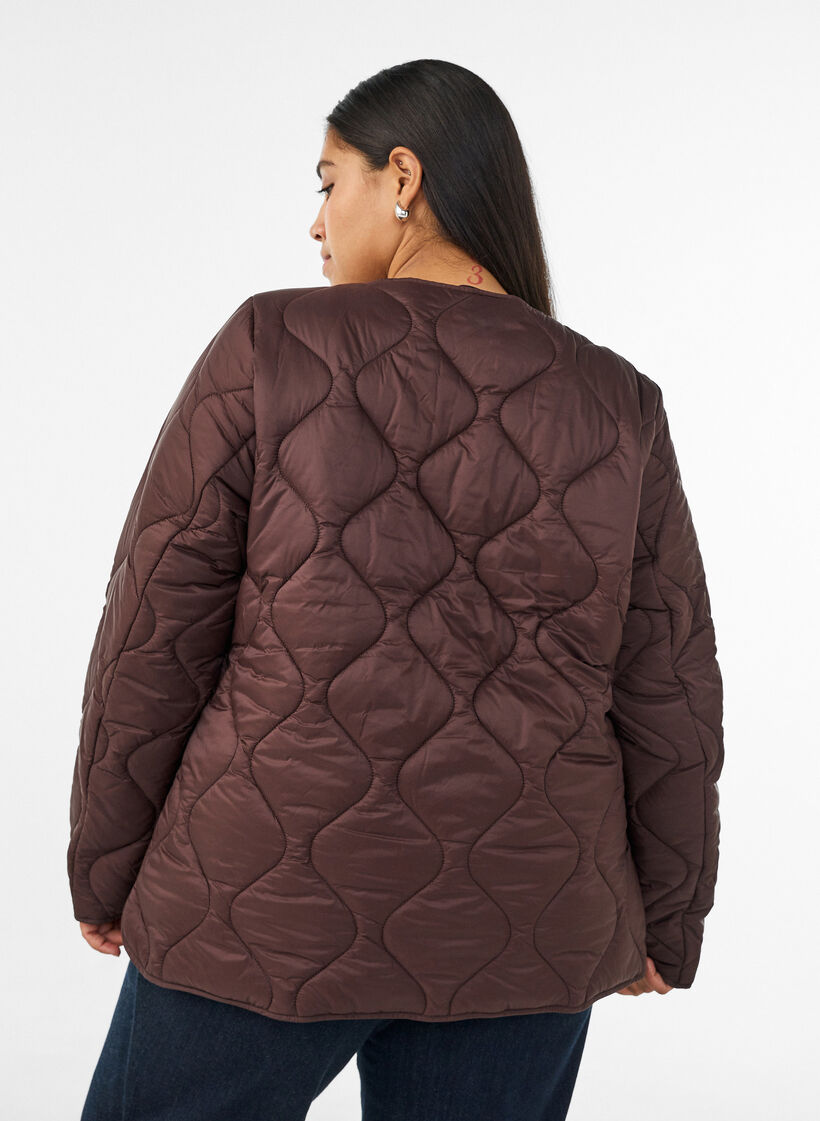 Veste matelass&eacute;e avec boutons-pression et col rond, Marron, Model image number 2