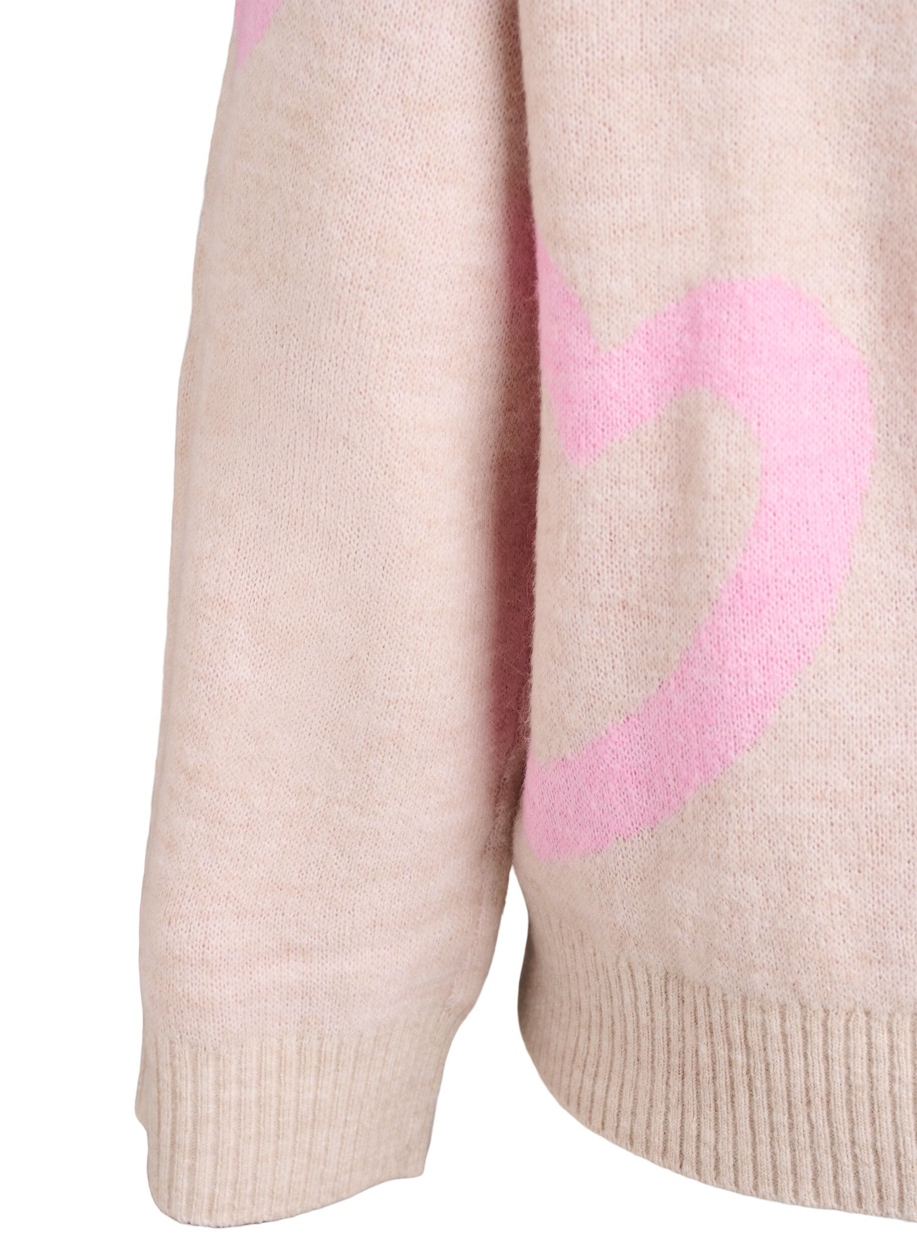 Zizzi Blouse en maille avec grands c&oelig;urs et encolure ronde, Beige, Packshot image number 3