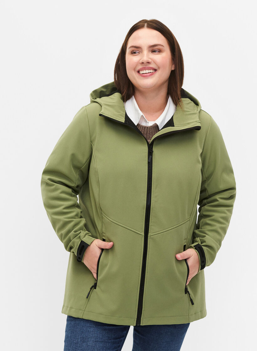  Veste softshell courte avec des poches, Oil Green, Model image number 0