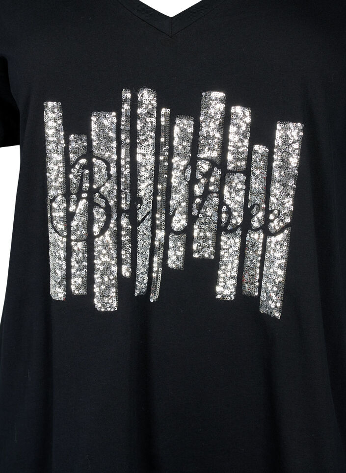 T-shirt à paillettes en coton, Black W. Be free, Packshot image number 2