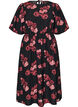 Robe midi &agrave; imprim&eacute; roses et manches courtes bouffantes, Noir, Packshot image number 0