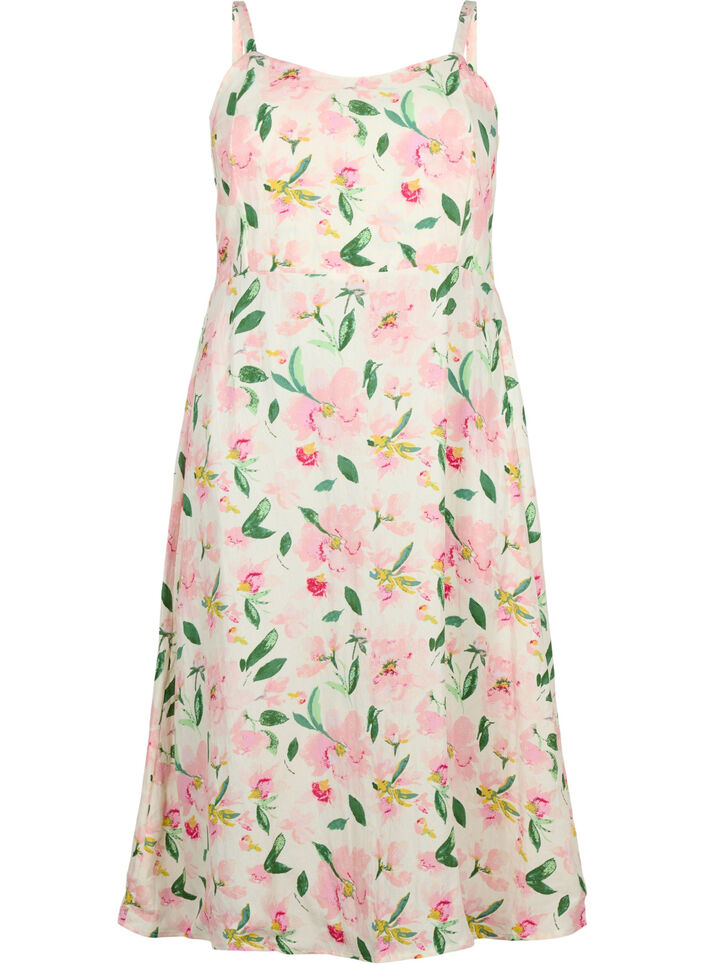 Robe à bretelles en viscose florale avec smocking, Off White Flower, Packshot image number 0