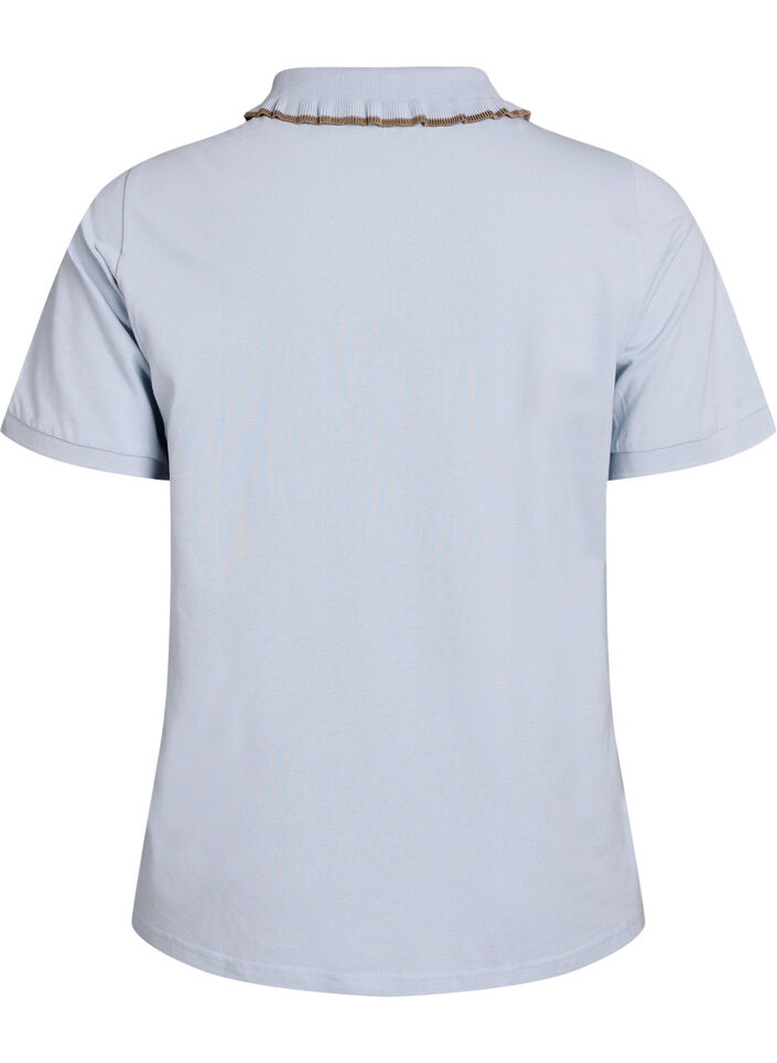 Polo avec boutons strass et volants, Bleu, Packshot image number 1