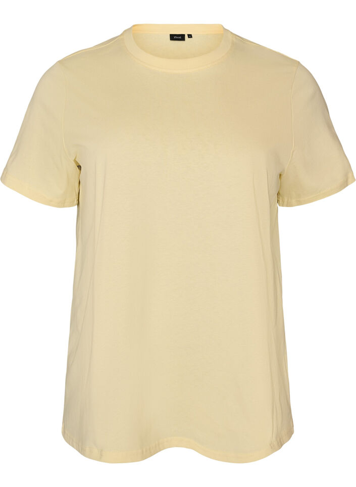 T-shirt basique en coton &agrave; col rond, Jaune clair, Packshot image number 0
