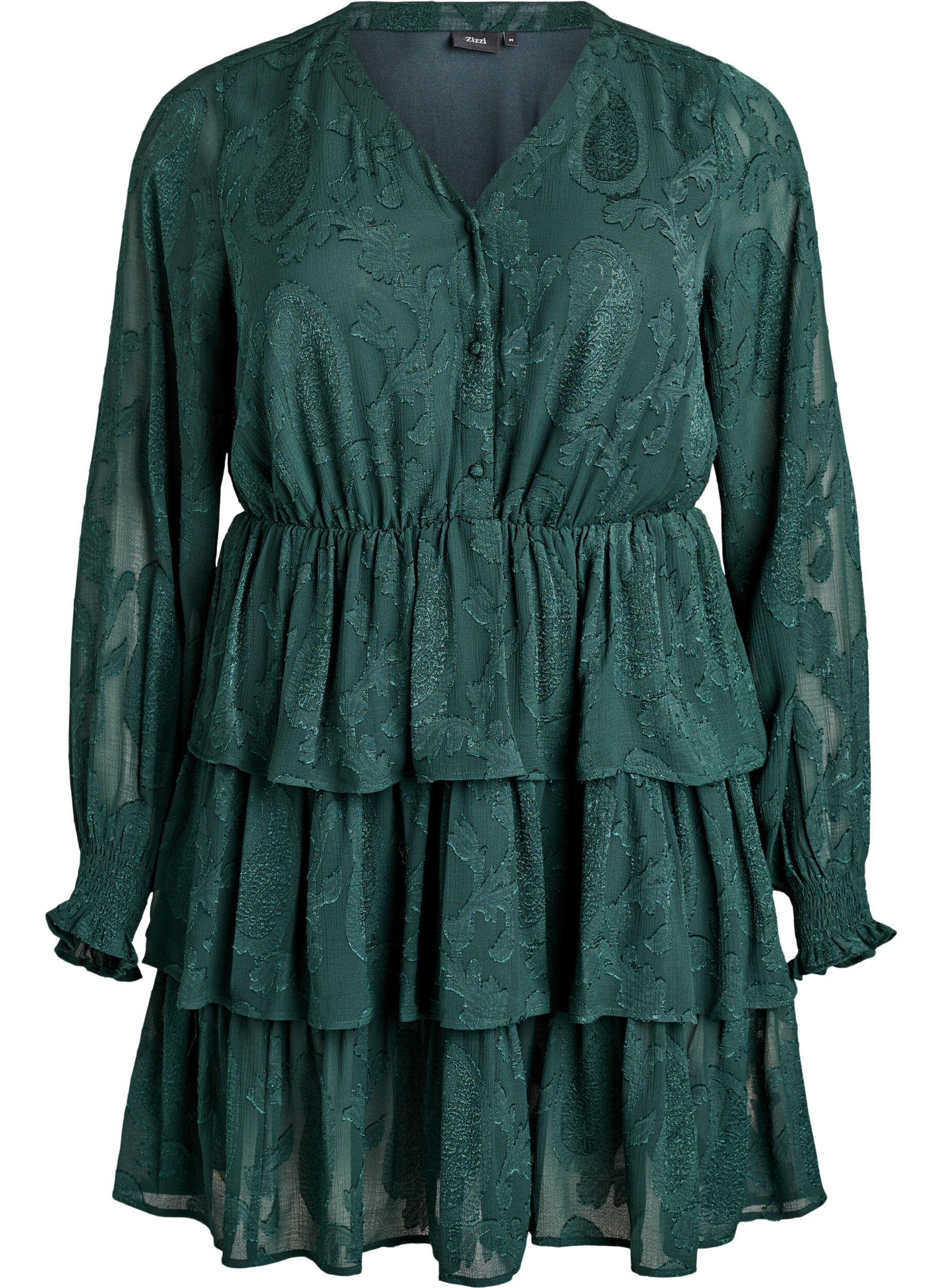 ZizziRobe courte &agrave; volants et motif textur&eacute;, Vert fonc&eacute;, Packshot image number 0