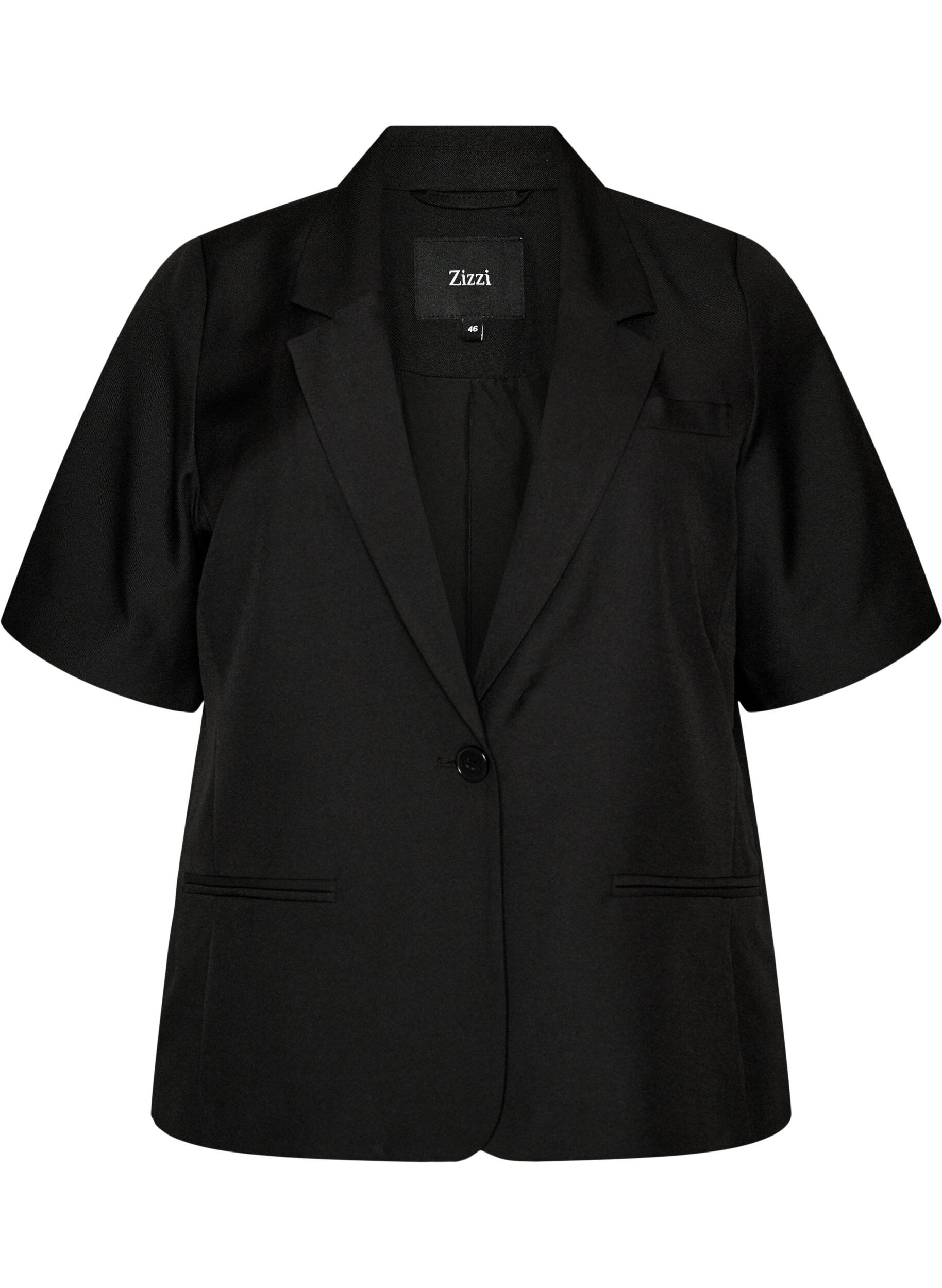 Zizzi Blazer avec manches courtes et revers, Noir, Packshot image number 0
