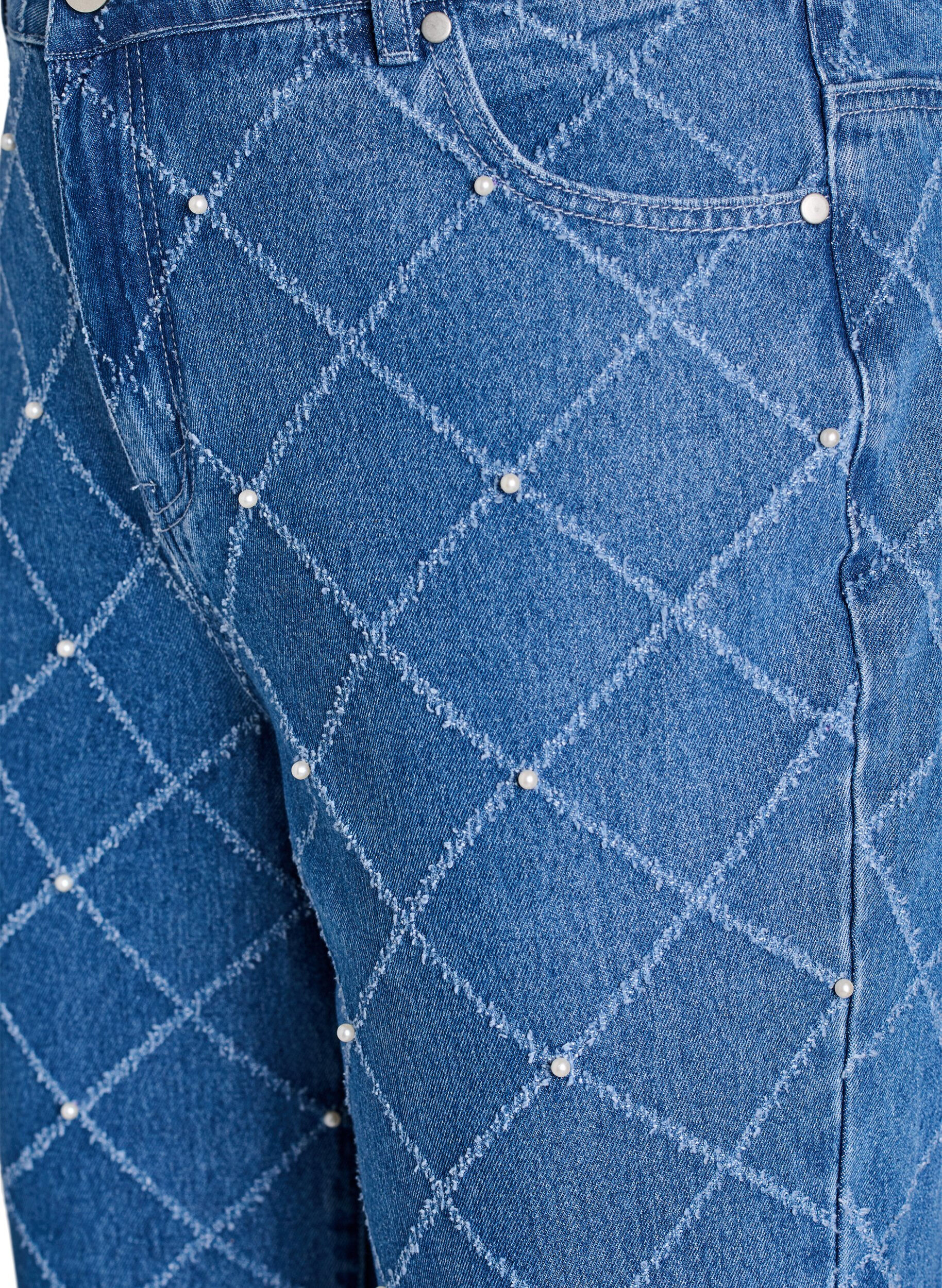 Zizzi Jean Kiana taille haute et motif vieilli, Bleu Clair, Packshot image number 2