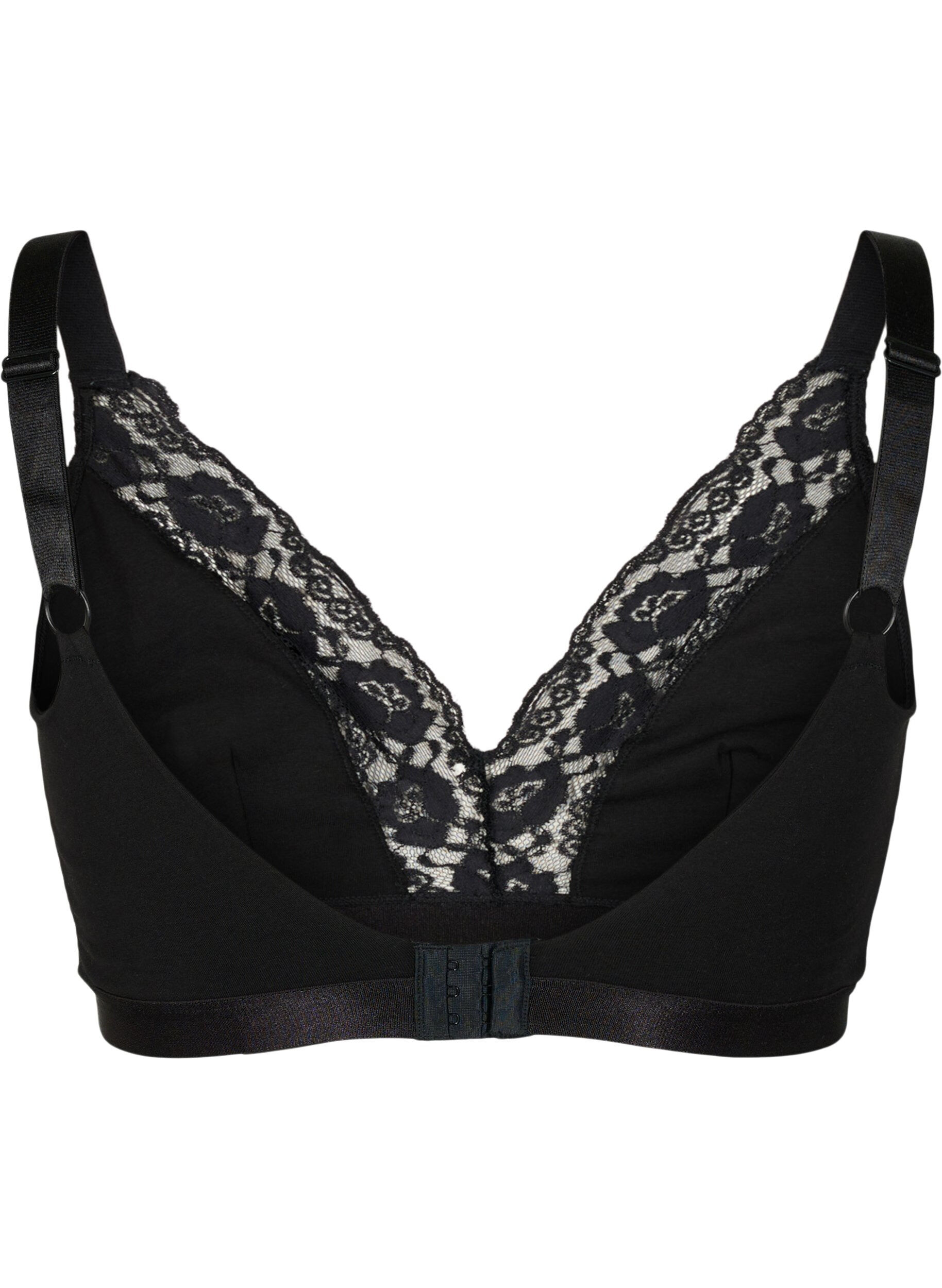 Zizzi Soutien-gorge sans armature en coton avec dentelle, Noir, Packshot image number 1
