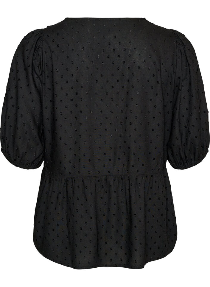 Blouse en viscose avec texture &agrave; pois et col V, Noir, Packshot image number 1