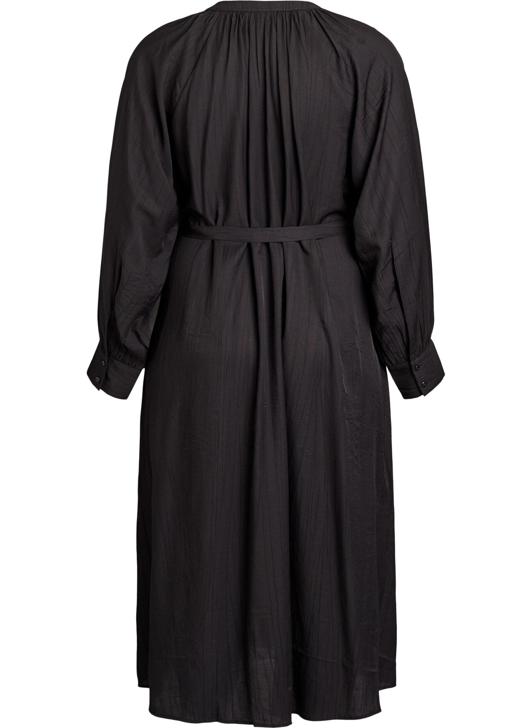 Zizzi Robe midi avec boutonnage et ceinture &agrave; nouer, Noir, Packshot image number 1