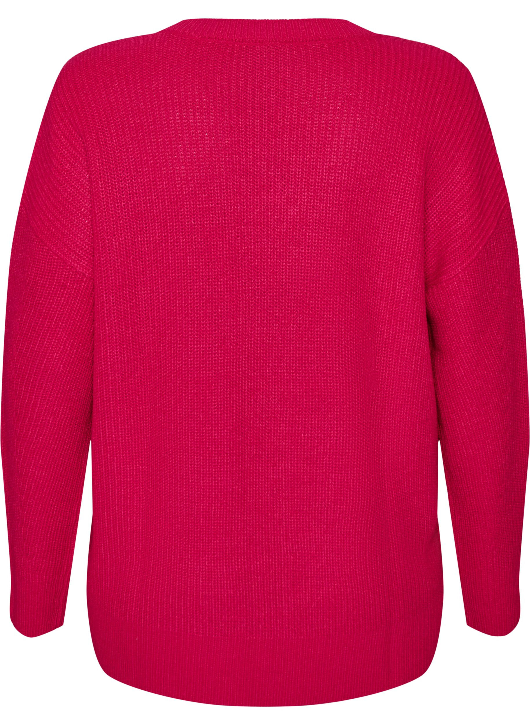 ZizziBlouse longue en maille c&ocirc;tel&eacute;e avec col en V, Rose, Packshot image number 1