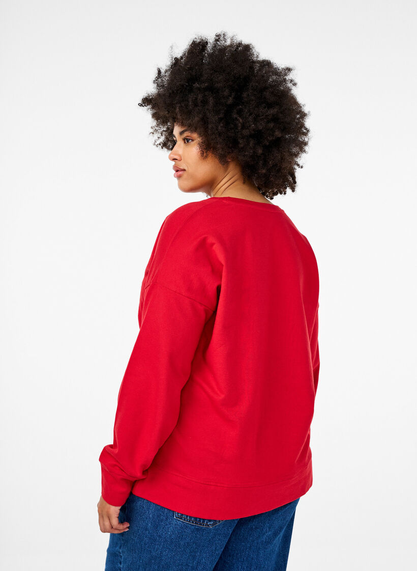 Sweat-shirt avec imprimé texte en relief, Rouge, Model image number 2