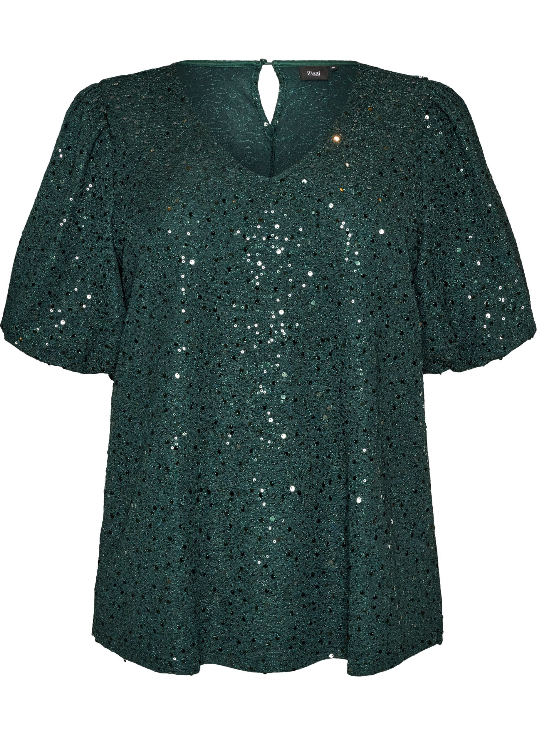 ZizziBlouse &agrave; sequins avec manches ballon, Vert fonc&eacute;, Packshot image number 0