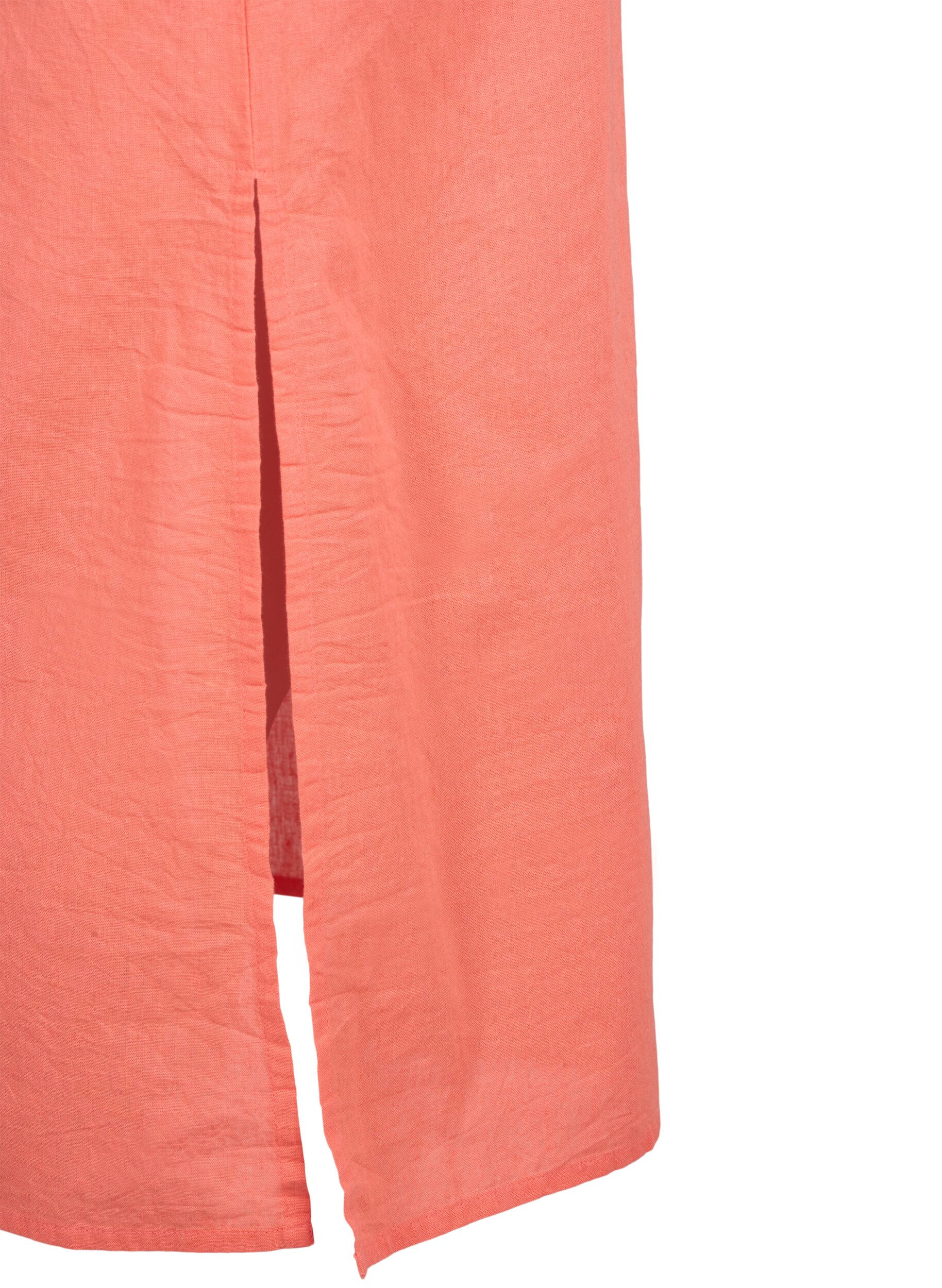 Zizzi Robe sans manches en m&eacute;lange de coton avec du lin, Living Coral, Packshot image number 4