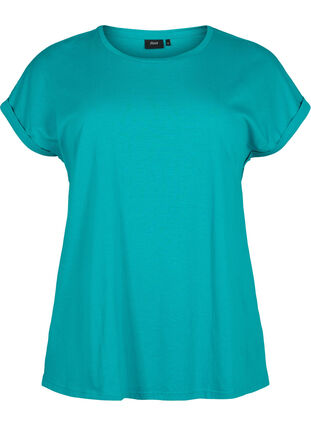 T-shirt à manches courtes en mélange de coton, Teal Blue, Packshot image number 0