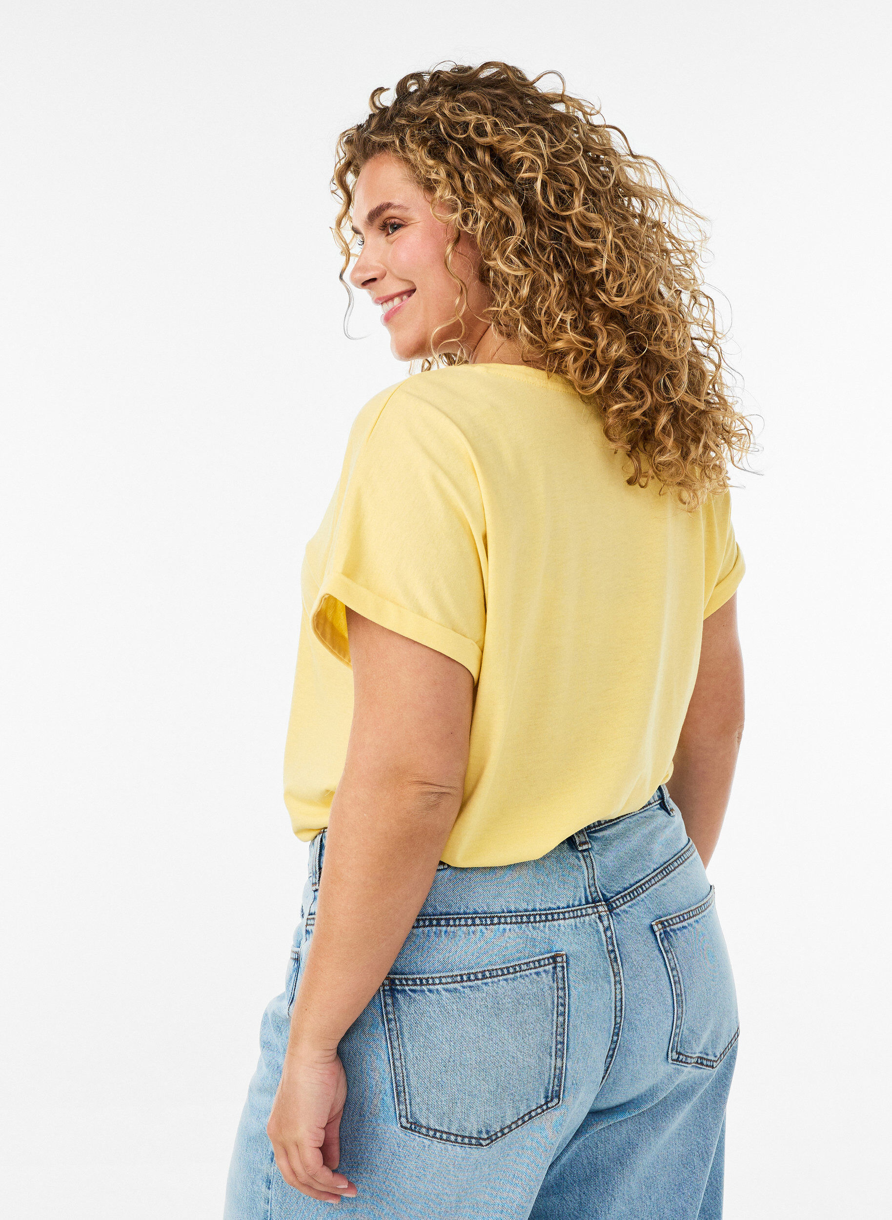 ZizziT-shirt &agrave; manches courtes en coton m&eacute;lang&eacute;, Jaune clair, Model image number 2
