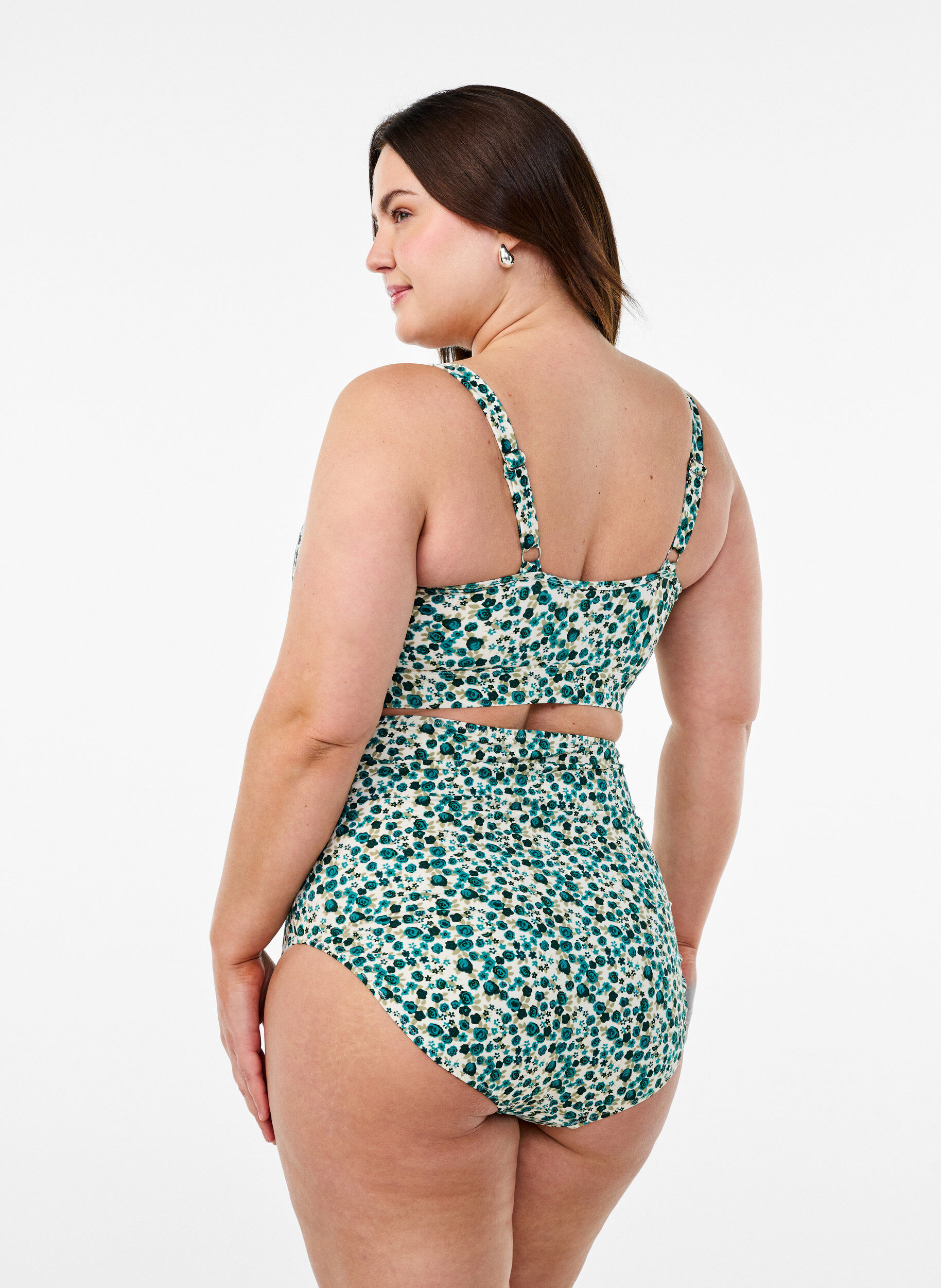 Zizzi Culotte de bikini taille tr&egrave;s haute &agrave; imprim&eacute; floral, Vert, Model image number 1