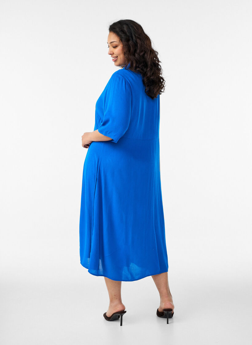 Robe chemise mi-longue &agrave; manches courtes, Bleu, Model image number 1