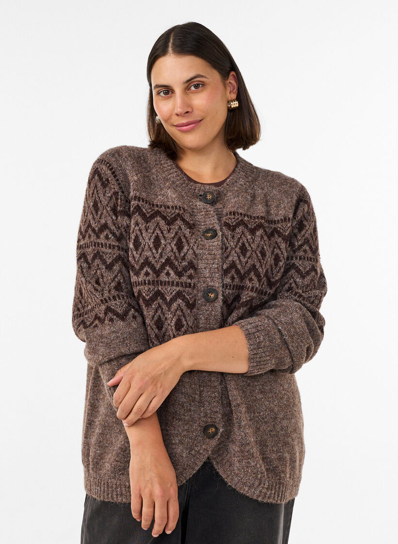 Cardigan &agrave; motif jacquard, Marron, Model image number 0