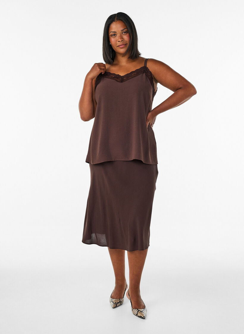 Jupe en viscose avec une ceinture &eacute;lastique, Marron, Model image number 1