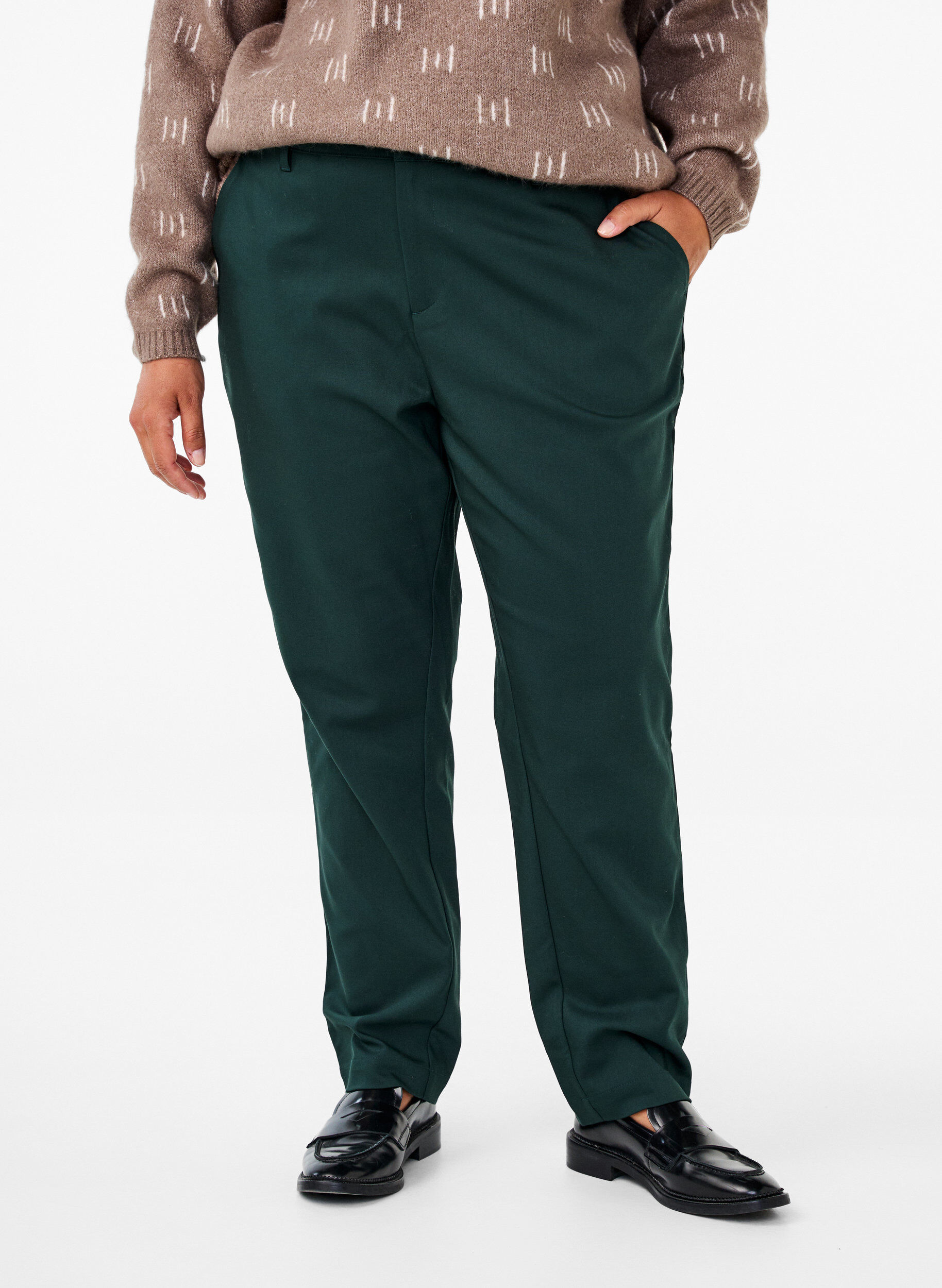 Zizzi Pantalon coupe droite &agrave; taille haute, Vert fonc&eacute;, Model image number 2