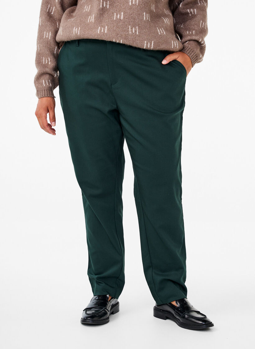 Pantalon coupe droite à taille haute, Vert foncé, Model image number 2