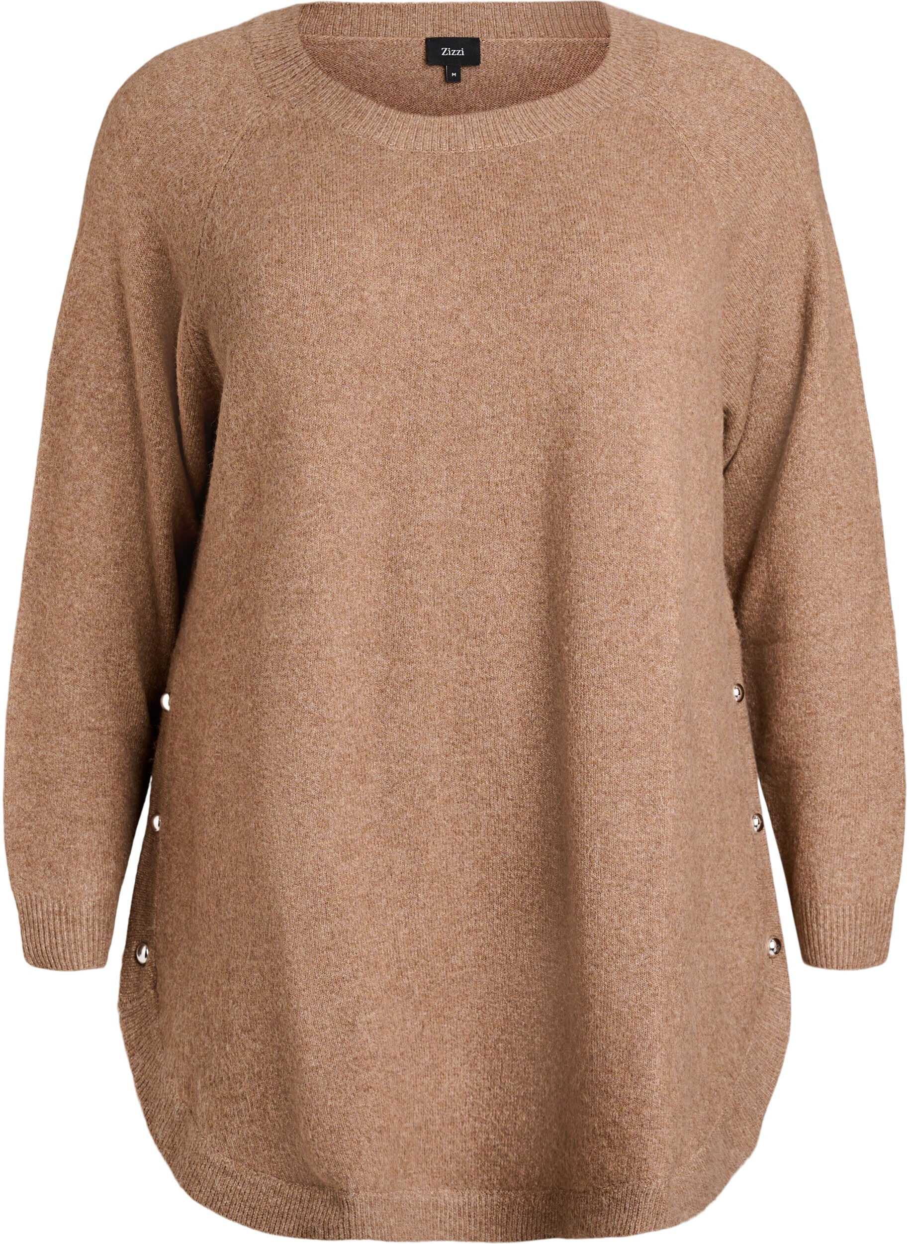 ZizziBlouse longue en maille avec boutons boule, Marron, Packshot image number 0