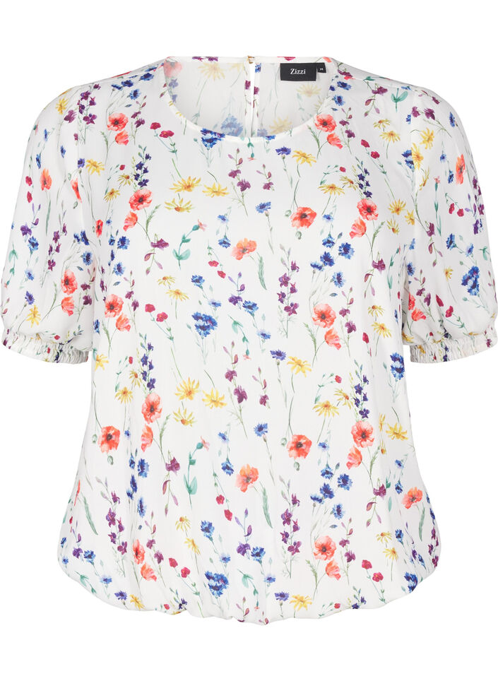 Blouse &agrave; fleurs avec smock, Bleu, Packshot image number 0