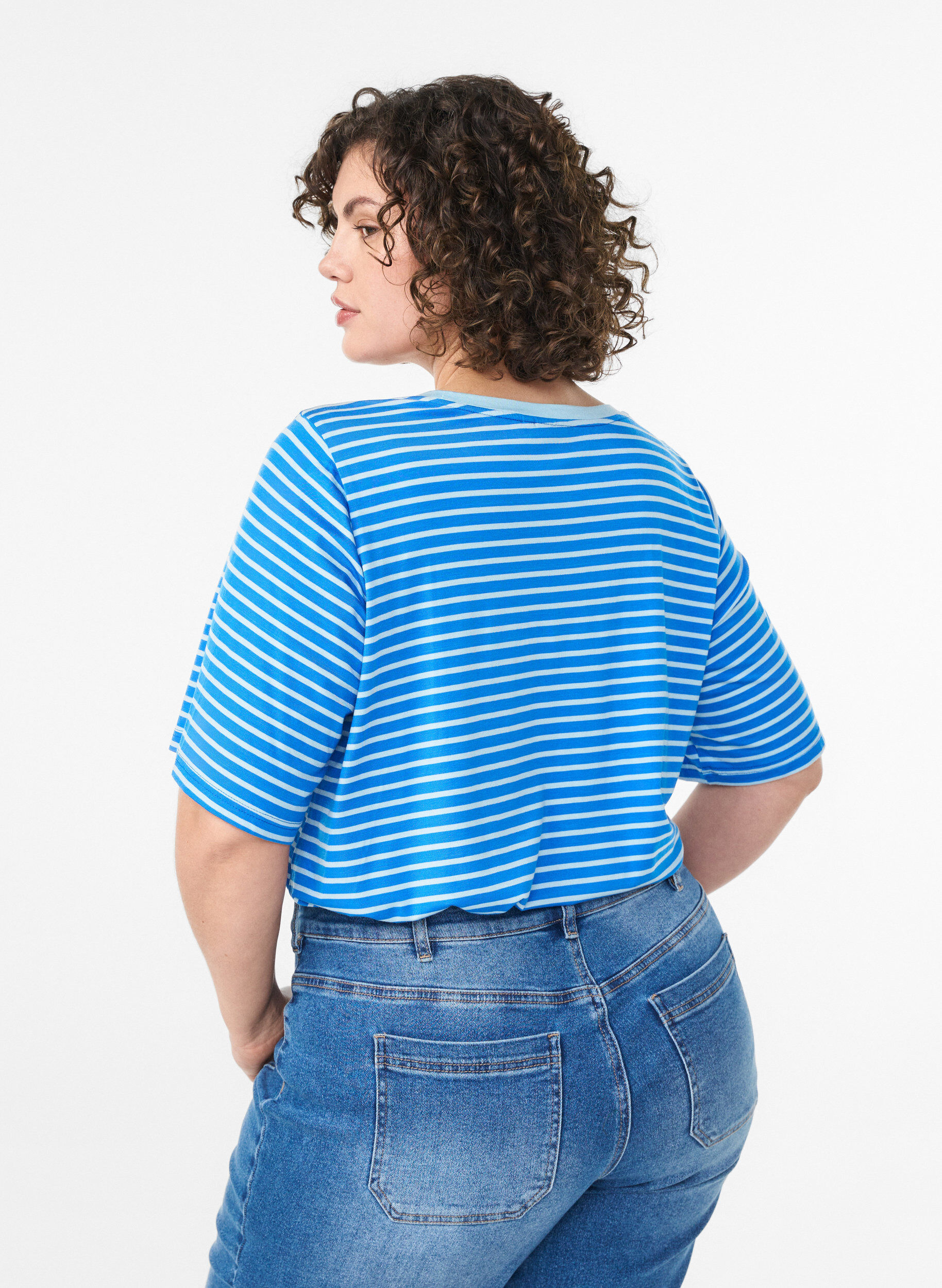 ZizziT-shirt en TENCEL&trade; Lyocell &agrave; rayures, Bleu, Model image number 2
