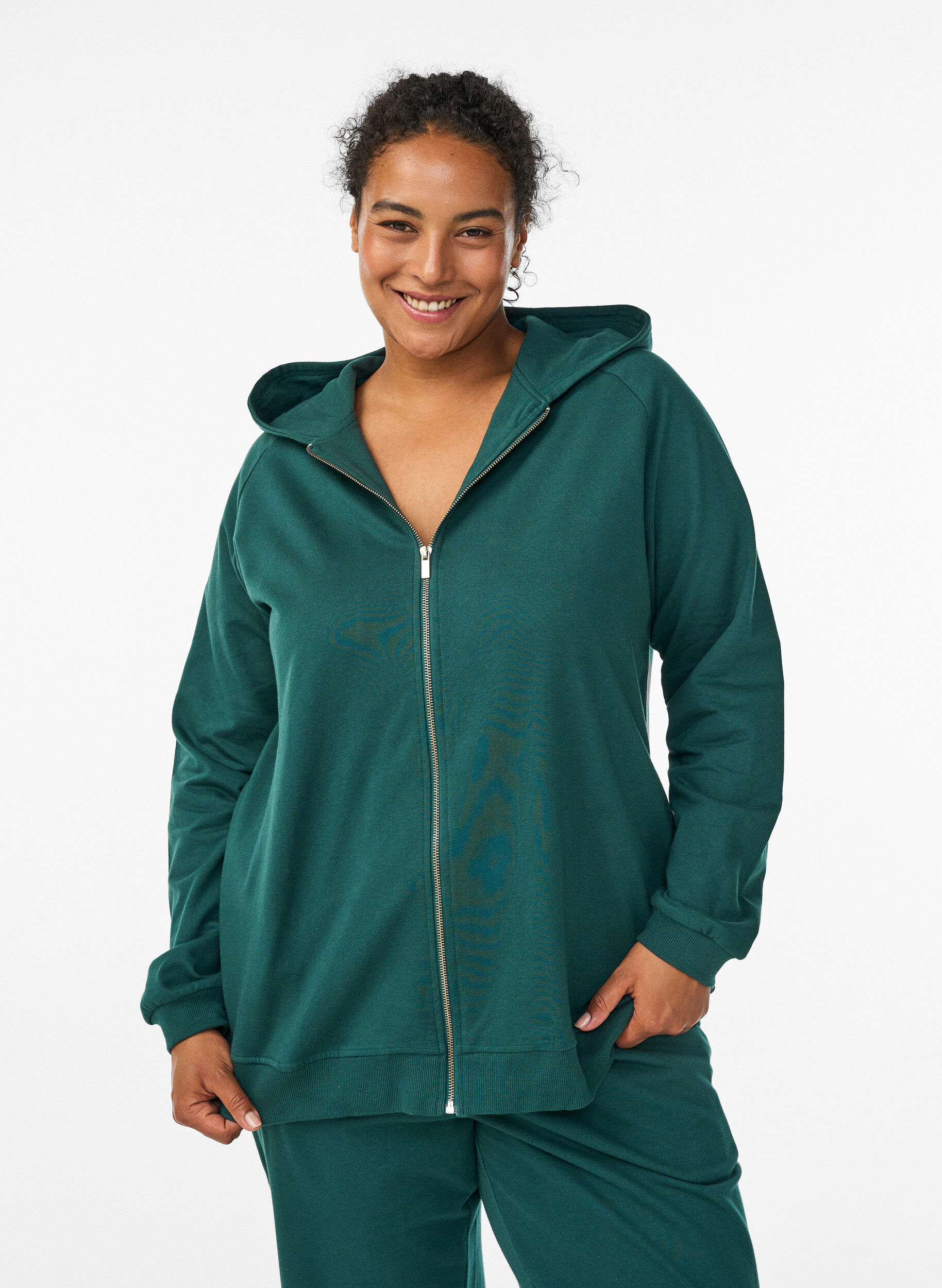 ZizziSweat &agrave; capuche zipp&eacute; avec imprim&eacute; au dos, Vert fonc&eacute;, Model image number 0
