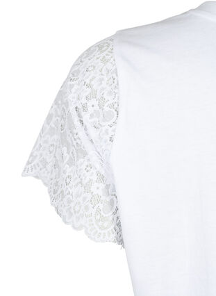 T-shirt en coton à manches courtes en dentelle, Bright White, Packshot image number 3