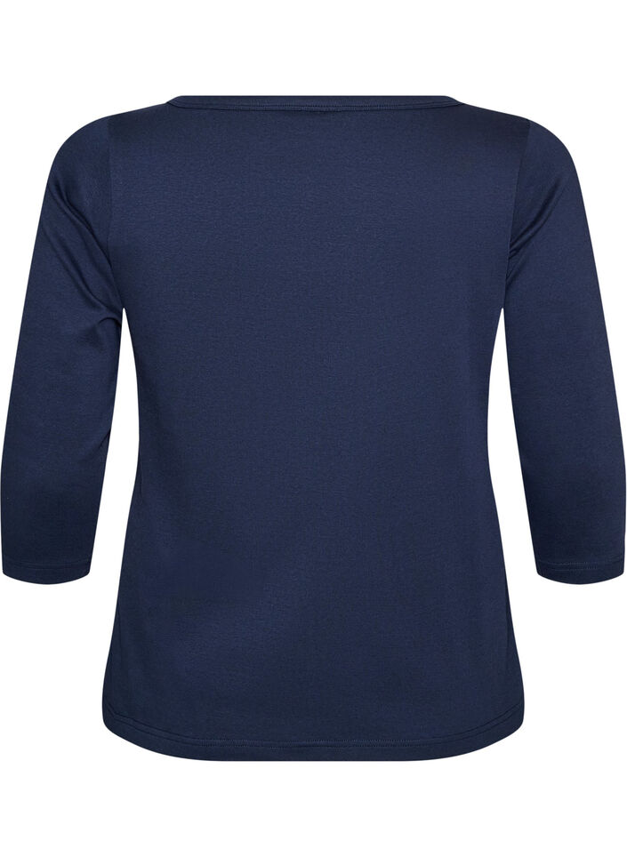 T-shirt basic &agrave; col bateau et manches 3/4, Bleu, Packshot image number 1