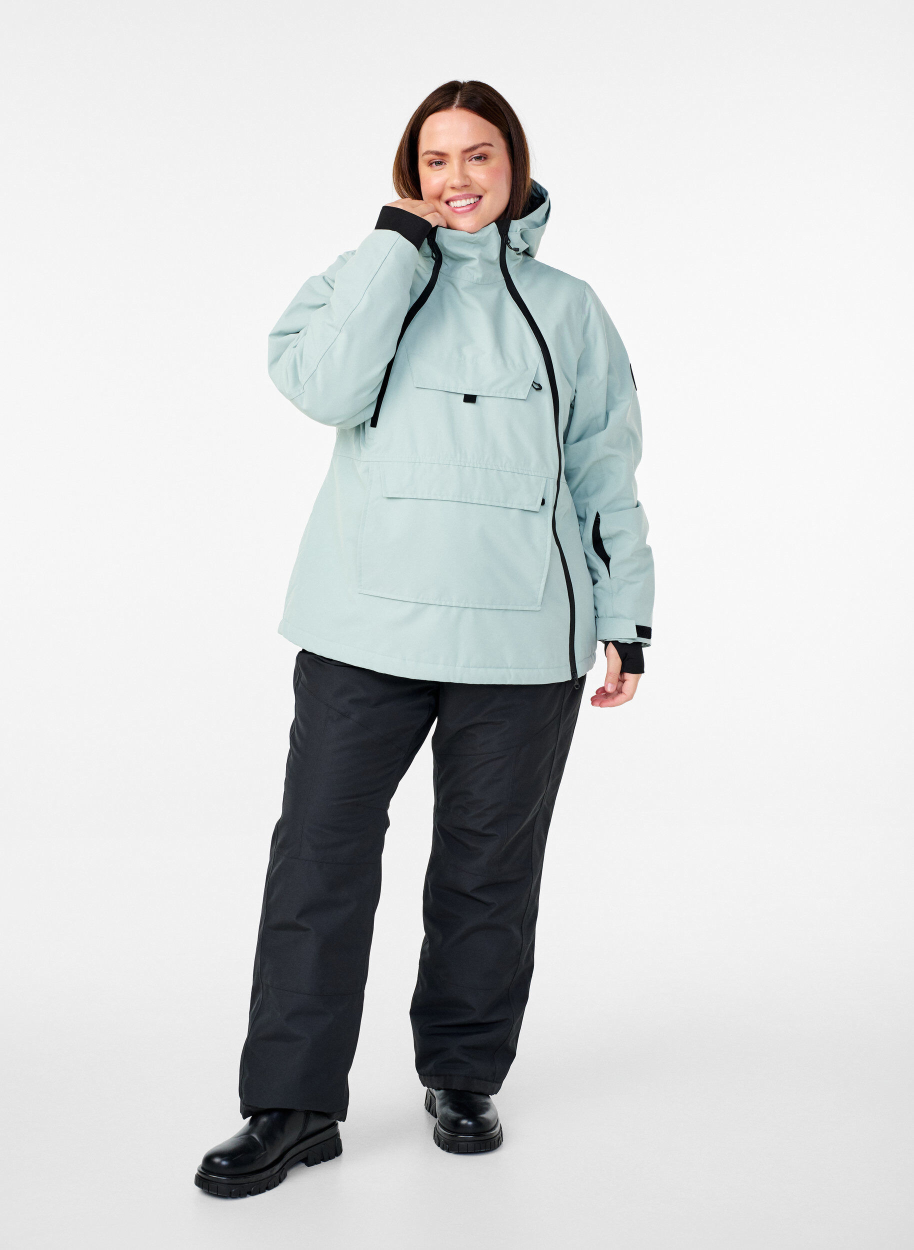 Zizzi Anorak de ski fonctionnel avec capuche, Vert clair, Model image number 1