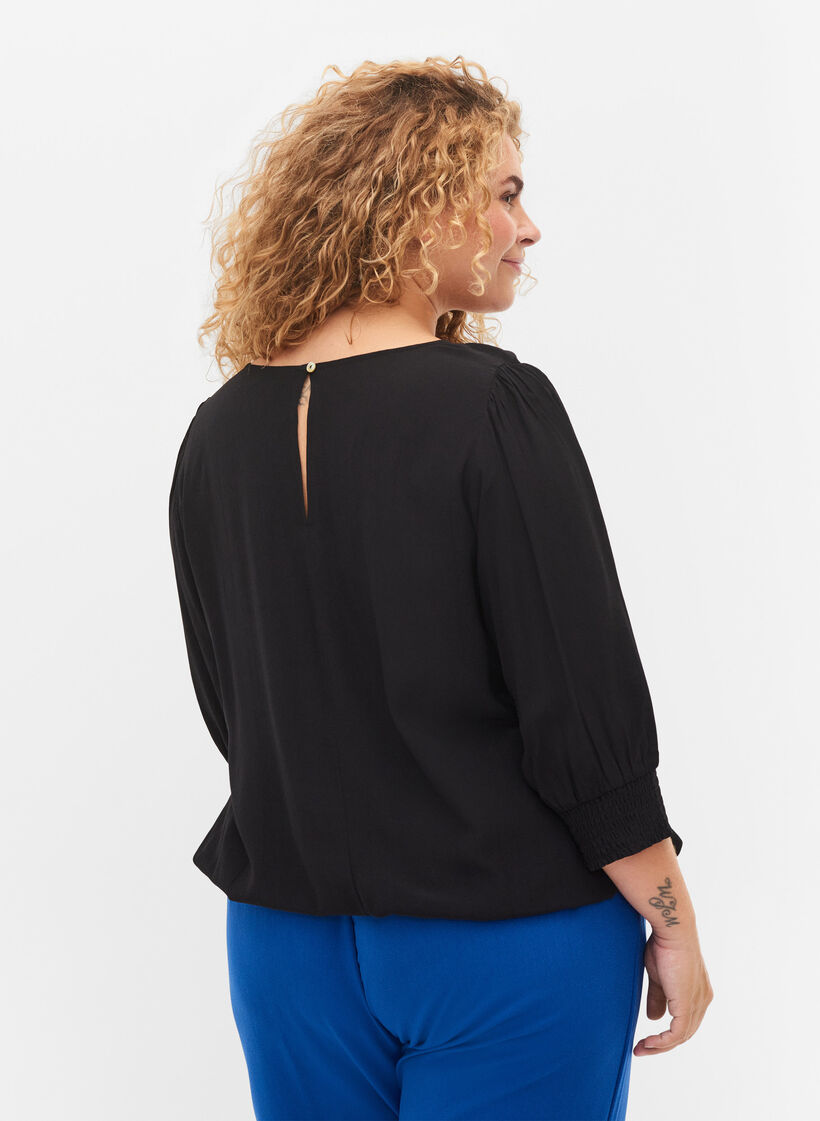 Chemisier en viscose solide avec effet ballon, Black, Model image number 1