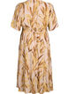 Robe midi en viscose &agrave; imprim&eacute; feuillage et taille smock&eacute;e, Jaune, Packshot image number 1