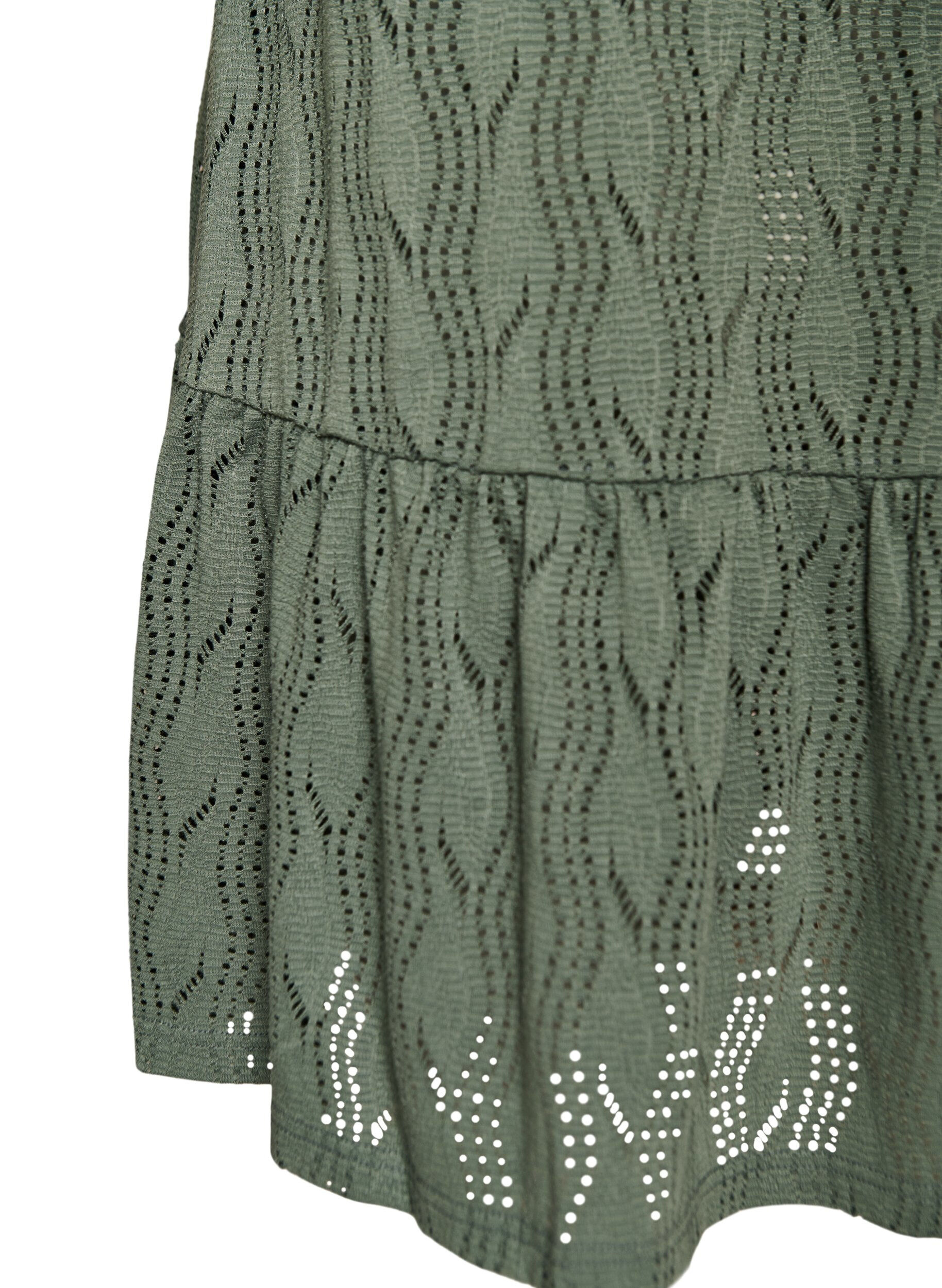 Zizzi Robe courte en jersey avec broderie ajour&eacute;e, Vert fonc&eacute;, Packshot image number 3