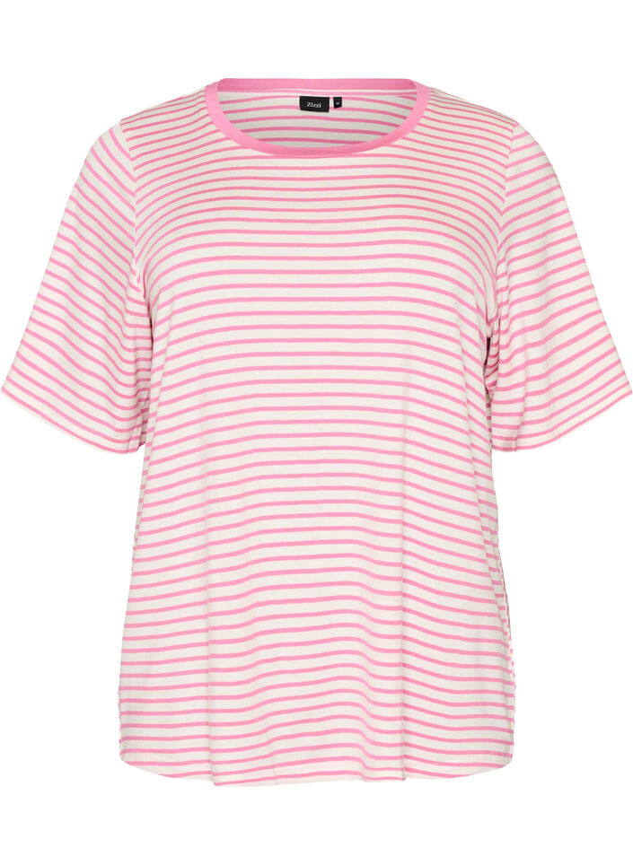 T-shirt en TENCEL&trade; Lyocell &agrave; rayures, Rose, Packshot image number 0