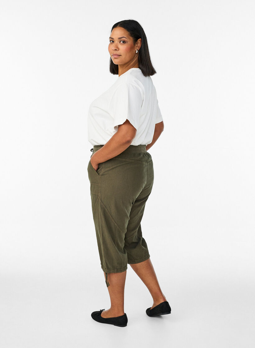 Pantacourt en coton, Vert fonc&eacute;, Model image number 1