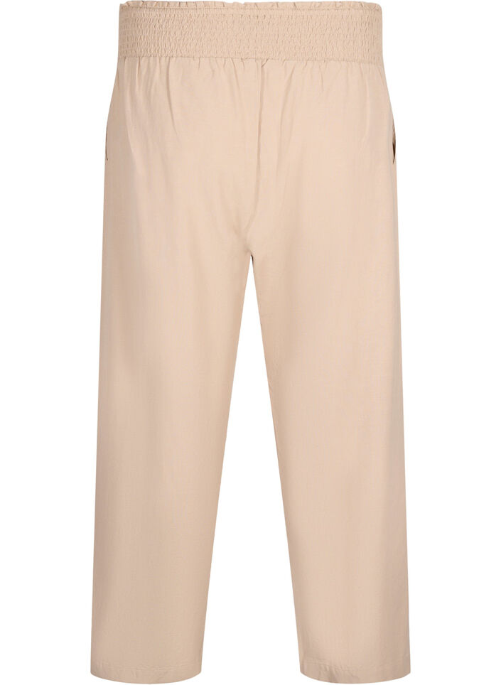 Pantalon smocké avec lin, Beige, Packshot image number 1