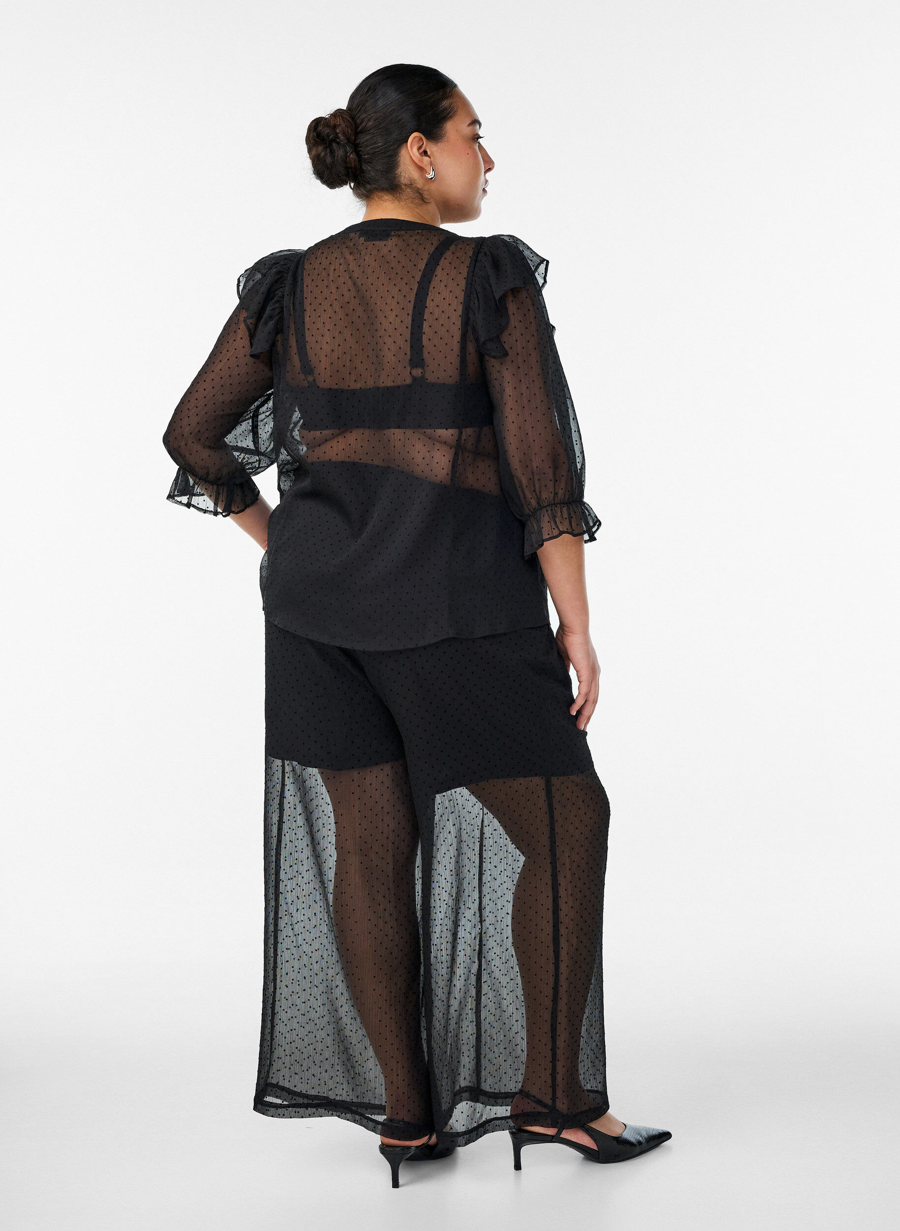 ZizziPantalon ample en mousseline &agrave; pois, Noir, Model image number 1
