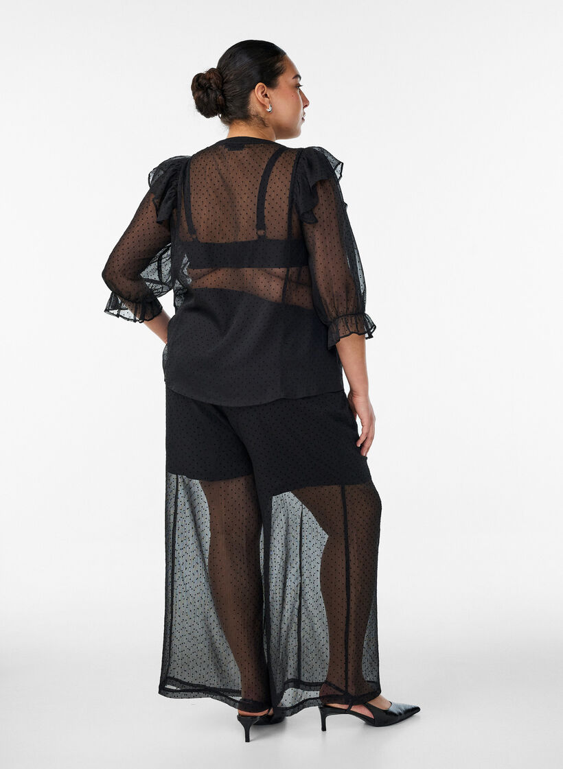 Pantalon ample en mousseline &agrave; pois, Noir, Model