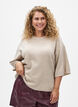 Chemisier tricot&eacute; ample &agrave; manches courtes, Beige, Model image number 0