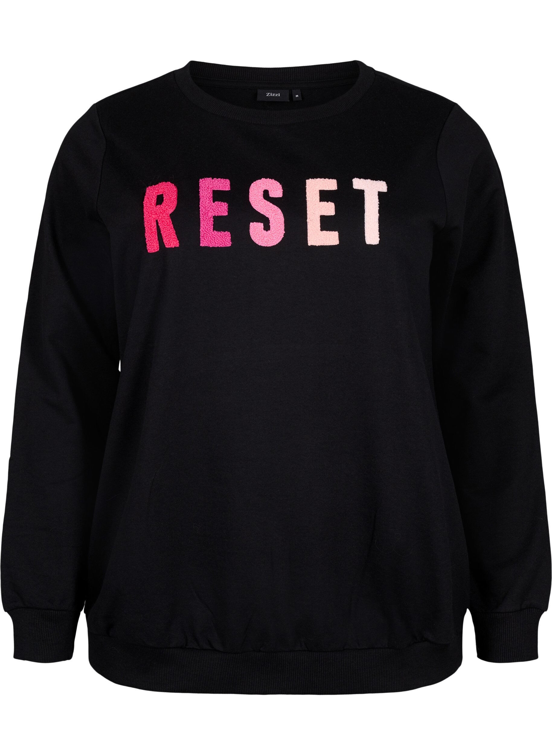 Zizzi Sweatshirt avec texte, Black W. Reset, Packshot image number 0