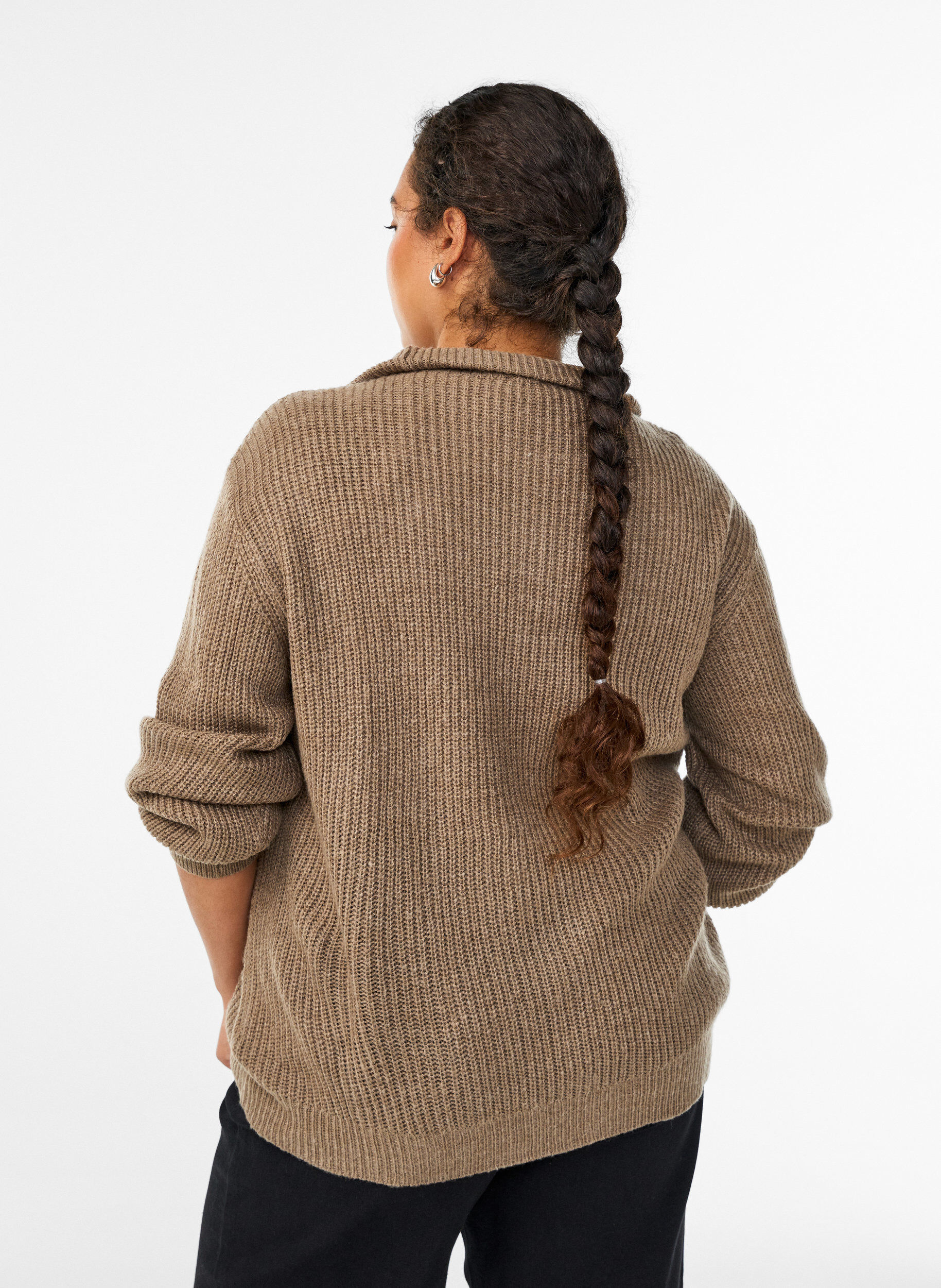 Zizzi FLASH - Pull en tricot avec col haut et fermeture &eacute;clair, Marron, Model image number 2