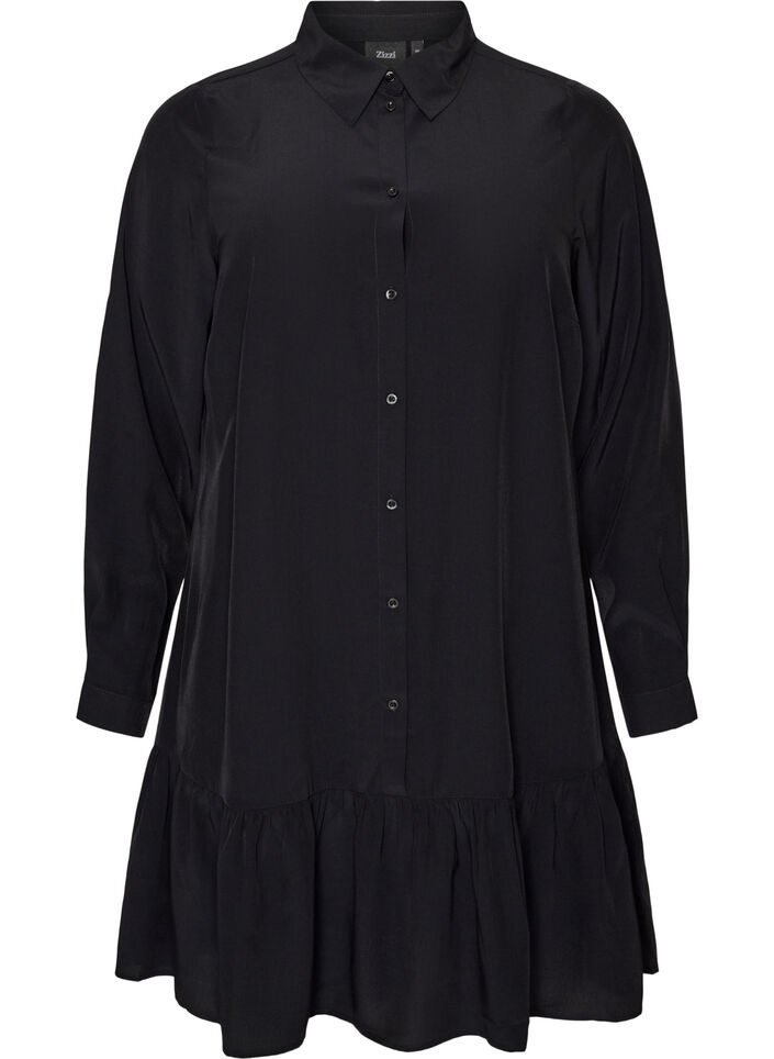 Robe chemise courte avec volants, Noir, Packshot image number 0