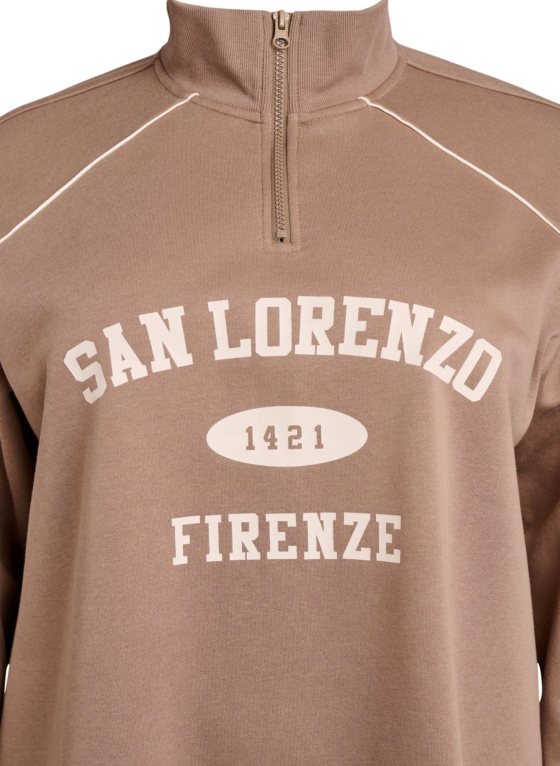 Zizzi Sweat &agrave; col montant et imprim&eacute; coll&egrave;ge, Marron, Packshot image number 2