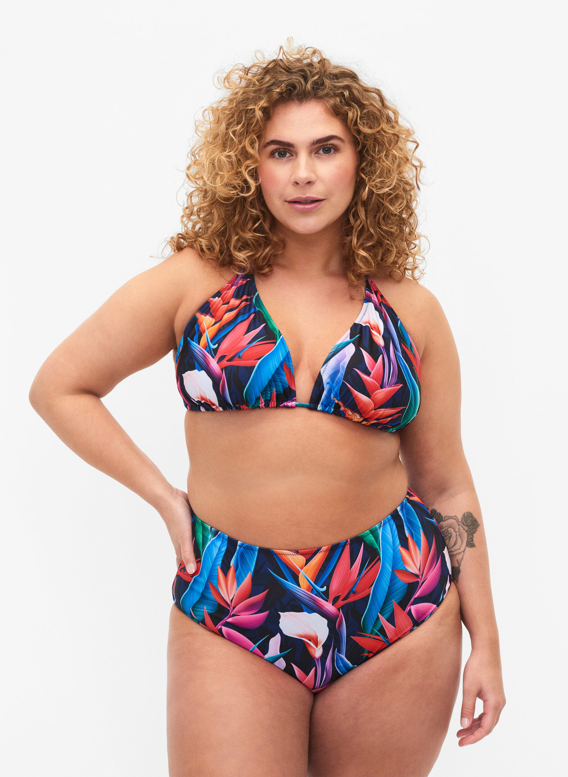 Bas de bikini avec imprim&eacute; et taille haute, Bleu, Model