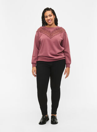Sweatshirt avec volants et détail de crochet, Rose Brown, Model image number 2